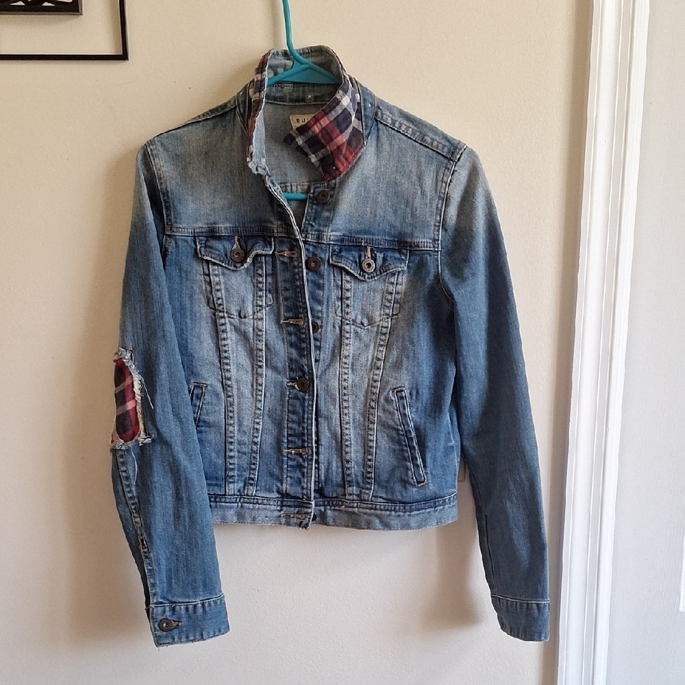 Bullhead Denim Co 90s Jacket Plaid Flannel Inserts Distressed Jean Trucker Sz.S
